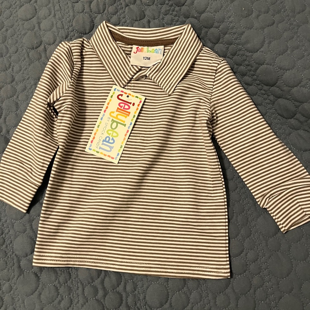 Jelly Beans Brown & White Striped Shirt 12M NWT